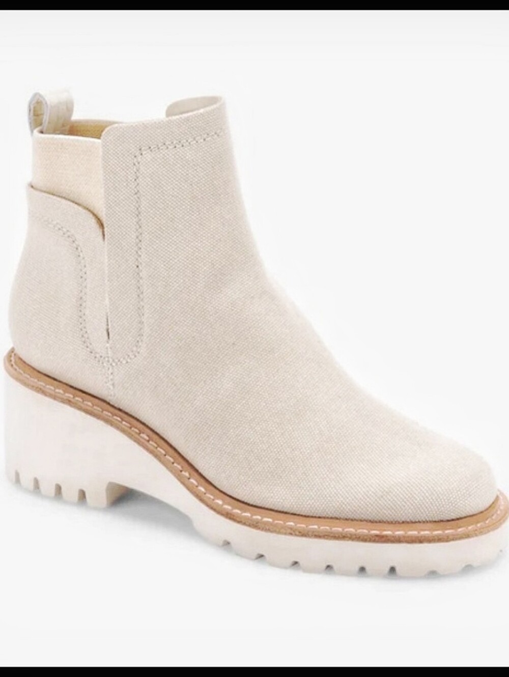 Dolce Vita Rango Canvas Twill Boot Bootie Wedge Lug Sole Khaki White Cream 10